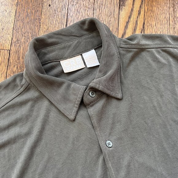Vintage CRB Khakis Rayon Blend Ribbed Green Summer Button-Up Shirt - Men's Large - Picture 1 of 5